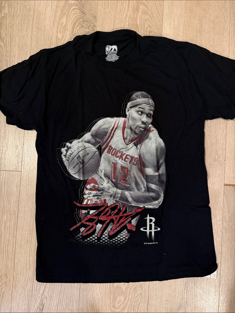 NBA Rockets Graphic Basketball Jersey Black Tee with Red Accents